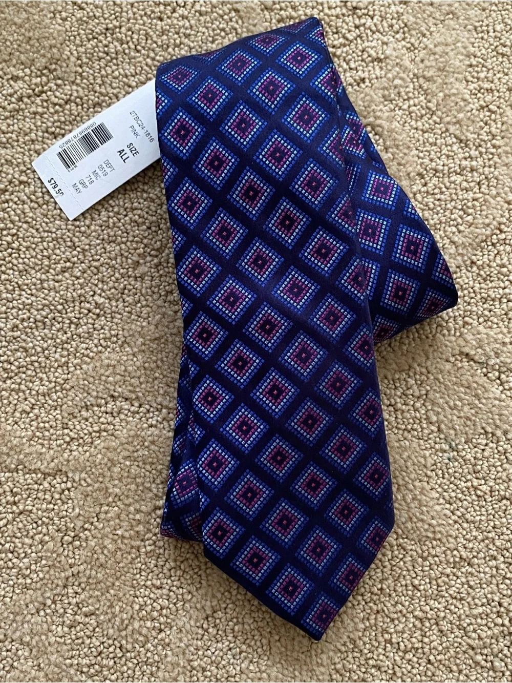 TED BAKER London Men's 100% Silk Tie Purple Blue Geometric NEW MSRP: $79.50